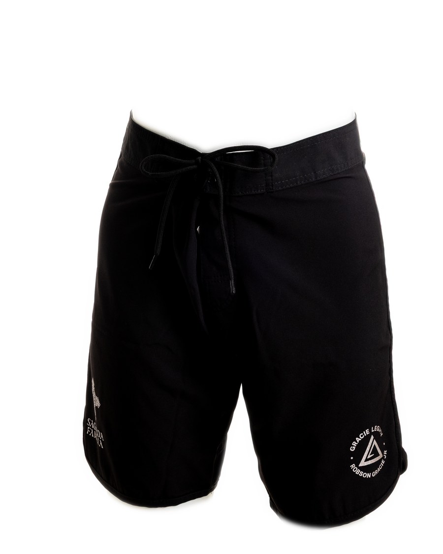 Bermuda Tactel Gracie Legacy Preta — Cordão frontal · Selo Gracie Legacy na perna