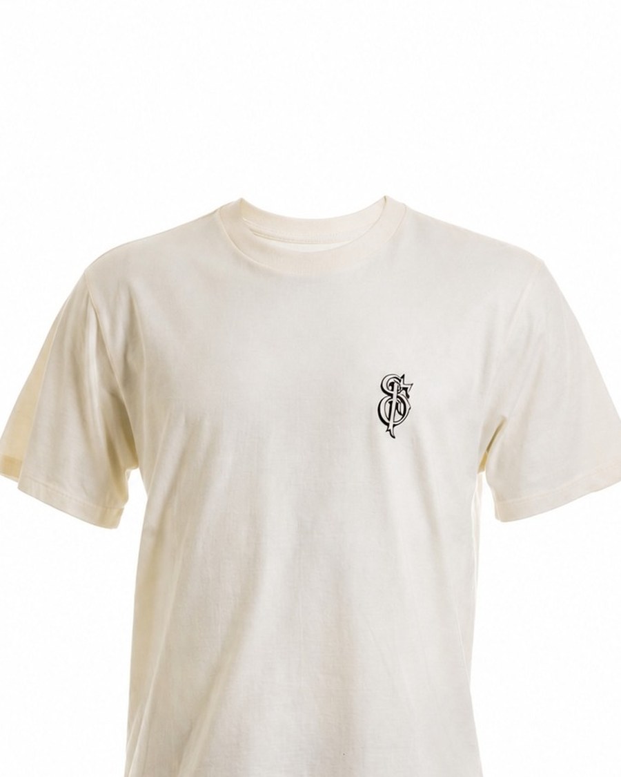 Camiseta Monograma Off-White — Monograma SF no peito · Lettering script na nuca