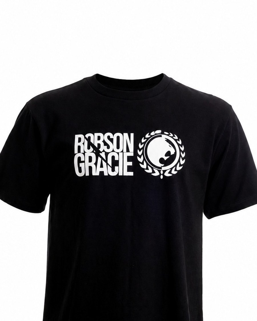 Camiseta Robson Gracie Preta — Brasão Robson Gracie · Josué 1:9 — Forte e Corajoso